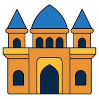 An illustration of a castle with blue and orange turrets vector
