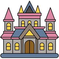 A castle with a yellow roof and blue windows vector