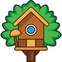 A birdhouse with a tree and a bird in it vector