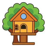 A cartoon house with a tree and a bird on top vector