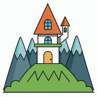 A castle in the mountains with a mountain in the background vector