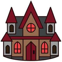 A cartoon house with red windows and a red door vector