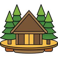 A cabin with trees and a sign on it vector