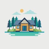 A house with trees and a lake in the background vector