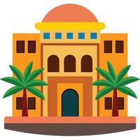 A building with palm trees and a door vector