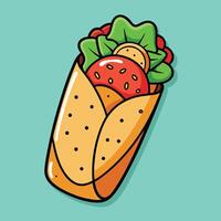 A cartoon burrito with lettuce and tomatoes vector