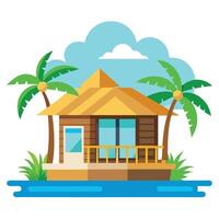 Tropical house with palm trees and water vector