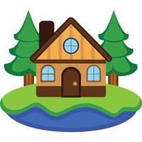 A house with trees and water on a white background vector