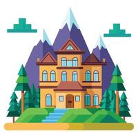 An illustration of a house in the mountains vector