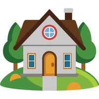 House with trees and grass illustration vector