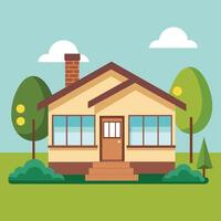 A house with a tree and bushes in front of it vector
