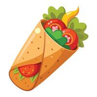A wrap with vegetables and tomatoes on it vector