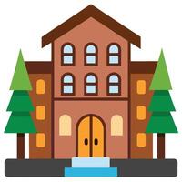 An illustration of a building with trees and a fountain vector