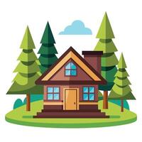 A house in the woods with trees and clouds vector