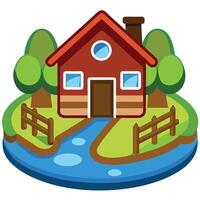 A house with a stream and a fence vector