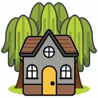A house with trees and grass in the background vector
