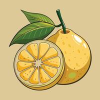 A lemon with a slice and leaves on it vector