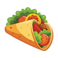 A taco with vegetables and meat on a white background vector