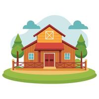 Farmhouse with barn and trees illustration vector
