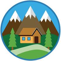 A house in the mountains with trees and mountains vector