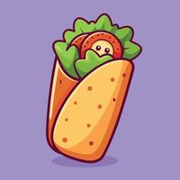 A cartoon taco with a face on it vector