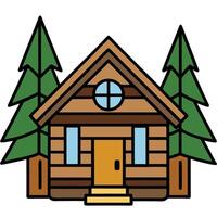 Log cabin with trees and windows illustration vector