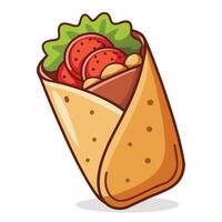 A burrito with vegetables and tomatoes on it vector