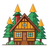 A cartoon house with pine trees and a chimney vector