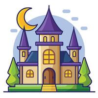 A castle with a moon and trees vector