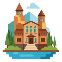 An illustration of a castle on a hill vector