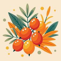 A bunch of oranges and leaves on a beige background vector