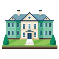 A large mansion with a front porch and a lawn vector