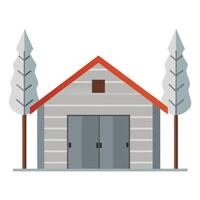 A gray house with two doors and trees in the background vector