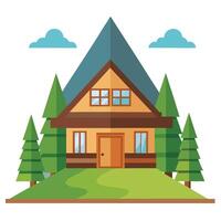 A house with trees and mountains in the background vector