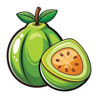 A green guava fruit with a slice cut out of it vector