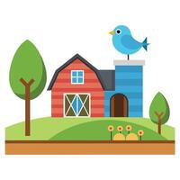 Farm house with bird on top vector