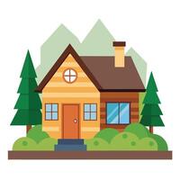 A house with trees and mountains in the background vector