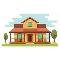 A house with a porch and a tree in the background vector