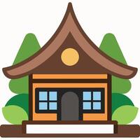 A small house with a roof and trees vector