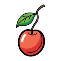 A red cherry with green leaves on a white background vector