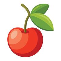 A red cherry with green leaves on a white background vector
