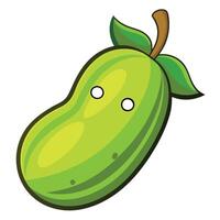 A cartoon green fruit with eyes and a leaf vector