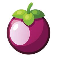 A purple plum fruit with green leaves on it vector