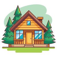 A cartoon house with a porch and trees vector