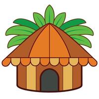 A cartoon house with a palm tree on top vector