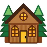 A cabin in the woods with trees and a door vector
