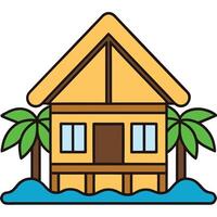 Tropical house with palm trees and water vector