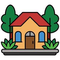 House with trees and bushes on the side of the road vector