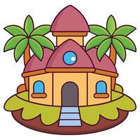 A cartoon house with palm trees and a beach vector