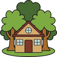A house with trees and grass in the background vector